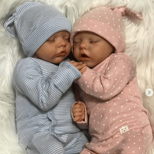 Poupée Reborn Fille - Twin B - Vinyle - Peau Claire - Cheveux Bruns
