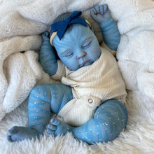 画像をギャラリービューアに読み込む, 20&quot; Glowing Avatar Baby Doll Peaches - Fantasy Blue Skin w/ Hand-Painted Hair &amp; Light-Up Body | 3D Closed Eyes Fabric Doll (50cm Magical Gift)
