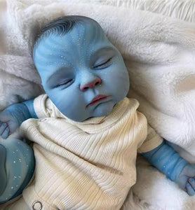 20" Glowing Avatar Baby Doll Peaches - Fantasy Blue Skin w/ Hand-Painted Hair & Light-Up Body | 3D Closed Eyes Fabric Doll (50cm Magical Gift)