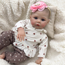 Load image into Gallery viewer, 48cm Realistic Reborn Baby Girl &quot;Meadow&quot; - Cloth Body with Realistic Silicone Head, Arms &amp; Legs, Hand-Painted Hair, Blue Eyes, Includes Outfit &amp; Gift Box
