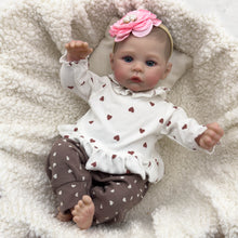 Load image into Gallery viewer, 48cm Realistic Reborn Baby Girl &quot;Meadow&quot; - Cloth Body with Realistic Silicone Head, Arms &amp; Legs, Hand-Painted Hair, Blue Eyes, Includes Outfit &amp; Gift Box
