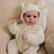 Load image into Gallery viewer, LOULOU 20 inch Reborn Baby Doll - Cloth Body &amp; Full Limbs | Hand-Painted Hair, Blue Eyes + Beige Mink-Feel Footed Onesie
