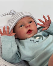 Load image into Gallery viewer, 20 Inch Open Eyes Reborn Baby Doll Hand-Painted Vinyl Head &amp; Limbs Soft Cloth Body with Dinosaur Outfit Hat Magnetic Pacifier Realistic Newborn Doll
