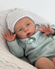 Load image into Gallery viewer, 20 Inch Open Eyes Reborn Baby Doll Hand-Painted Vinyl Head &amp; Limbs Soft Cloth Body with Dinosaur Outfit Hat Magnetic Pacifier Realistic Newborn Doll
