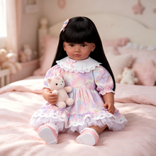Cargar imagen en el visor de la galería, Pinky 24 inch Black Indian Reborn Baby Dolls Girl Soft Vinyl Realistic Look African American Newborn Doll Toddler Doll Toy for Kids 3+
