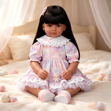 Cargar imagen en el visor de la galería, Pinky 24 inch Black Indian Reborn Baby Dolls Girl Soft Vinyl Realistic Look African American Newborn Doll Toddler Doll Toy for Kids 3+

