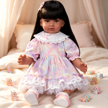 Cargar imagen en el visor de la galería, Pinky 24 inch Black Indian Reborn Baby Dolls Girl Soft Vinyl Realistic Look African American Newborn Doll Toddler Doll Toy for Kids 3+
