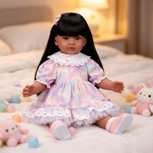 Cargar imagen en el visor de la galería, Pinky 24 inch Black Indian Reborn Baby Dolls Girl Soft Vinyl Realistic Look African American Newborn Doll Toddler Doll Toy for Kids 3+
