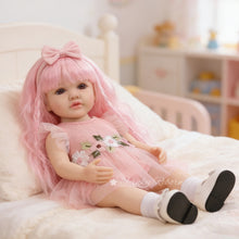 Load image into Gallery viewer, 55cm Full Vinyl Toddler Doll "Betty" with Removable Red Wig, Straight Legs &amp; Stunning Purple Eyes – Waterproof Realistic Collectible Doll
