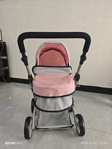 Baby Doll Stroller Pram Adjustable Hood Pushchair Lightweight Foldable Buggy Style for Dolls Up to 55cm (22") Includes Storage Basket Shoulder Bag Gift for Girls Ages 3+