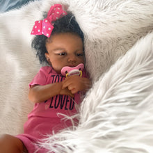 Load image into Gallery viewer, Lifelike Open Eyed Reborn Baby Girl &quot;Loulou&quot; w/ Implanted Afro Hair - 20in/50cm Full Limb Vinyl Doll, Realistic Hand Painted
