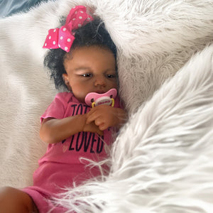Lifelike Open Eyed Reborn Baby Girl "Loulou" w/ Implanted Afro Hair - 20in/50cm Full Limb Vinyl Doll, Realistic Hand Painted