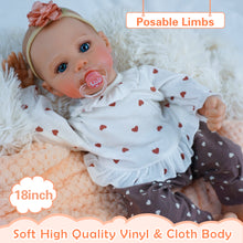 Load image into Gallery viewer, 48cm Realistic Reborn Baby Girl &quot;Meadow&quot; - Cloth Body with Realistic Silicone Head, Arms &amp; Legs, Hand-Painted Hair, Blue Eyes, Includes Outfit &amp; Gift Box
