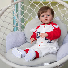 Cargar imagen en el visor de la galería, Pinky Reborn Toddler Reborn Doll Boy 24 Inch Reborn Baby Doll Silicone Baby Dolls Brown Hair with Blue Eyes Weighted Handmade Doll Toys for Children Gifts
