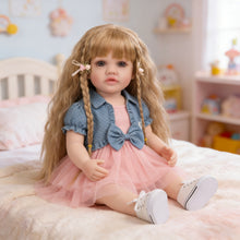 Load image into Gallery viewer, 55cm Full Vinyl Toddler Doll "Betty" with Removable Red Wig, Straight Legs &amp; Stunning Purple Eyes – Waterproof Realistic Collectible Doll
