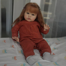画像をギャラリービューアに読み込む, 24-Inch Realistic Reborn Baby Doll with Long Brown Hair Blue-Green Eyes | Soft Body Doll  Includes Pacifier Toddler Gift
