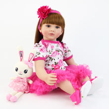 Load image into Gallery viewer, Pinky Reborn 24 Inch Adorable Lifelike Reborn Baby Dolls Cloth Body Vinyl Toys For Kids 3+ With A Plush Bunny Role-playing Game Doll
