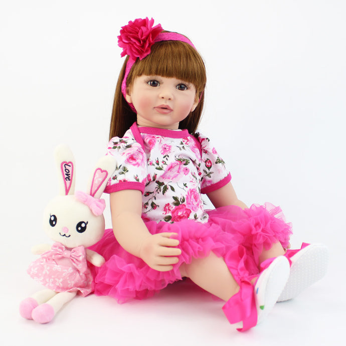 Pinky Reborn 24 Inch Adorable Lifelike Reborn Baby Dolls Cloth Body Vinyl Toys For Kids 3+ With A Plush Bunny Role-playing Game Doll