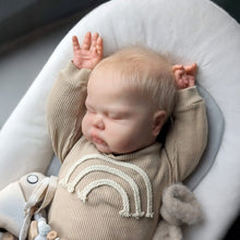 Load image into Gallery viewer, 19-Inch &quot;Pickle&quot; Reborn Baby Doll with Blonde Hair - Soft Body Eyes Closed, Wearable Khaki Onesie, Cuddly &amp; Realistic Collectible
