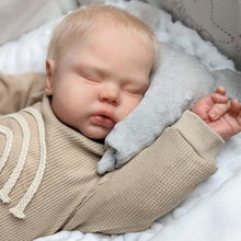 Load image into Gallery viewer, 19-Inch &quot;Pickle&quot; Reborn Baby Doll with Blonde Hair - Soft Body Eyes Closed, Wearable Khaki Onesie, Cuddly &amp; Realistic Collectible
