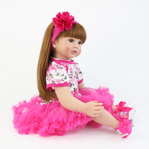 Pinky Reborn 24 Inch Adorable Lifelike Reborn Baby Dolls Cloth Body Vinyl Toys For Kids 3+ With A Plush Bunny Role-playing Game Doll