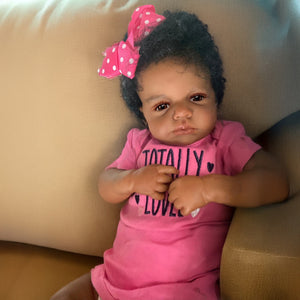 Lifelike Open Eyed Reborn Baby Girl "Loulou" w/ Implanted Afro Hair - 20in/50cm Full Limb Vinyl Doll, Realistic Hand Painted