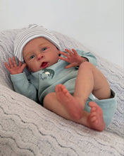 Load image into Gallery viewer, 20 Inch Open Eyes Reborn Baby Doll Hand-Painted Vinyl Head &amp; Limbs Soft Cloth Body with Dinosaur Outfit Hat Magnetic Pacifier Realistic Newborn Doll
