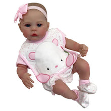 Cargar imagen en el visor de la galería, 48cm Meadow Reborn Baby Doll - Hand-Painted Head, Emerald Green Eyes, Pink Floral Headband &amp; Bib Set
