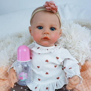 48cm Realistic Reborn Baby Girl "Meadow" - Cloth Body with Realistic Silicone Head, Arms & Legs, Hand-Painted Hair, Blue Eyes, Includes Outfit & Gift Box