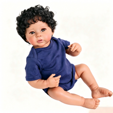 Cargar imagen en el visor de la galería, Lifelike 19-Inch Reborn Boy Doll – Full Vinyl Body, Rooted Curly Hair &amp; Complete Set (Bottle, Pacifier, Diaper)

