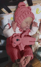 Cargar imagen en el visor de la galería, 19 inch 48cm Sleeping Reborn Baby &quot;Valentina&quot; - Hand-Rooted Hair, Cloth Body + Blush Pink Pinafore Set &amp; Bonus Companion Doll
