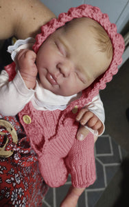 19 inch 48cm Sleeping Reborn Baby "Valentina" - Hand-Rooted Hair, Cloth Body + Blush Pink Pinafore Set & Bonus Companion Doll
