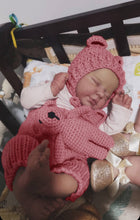 Cargar imagen en el visor de la galería, 19 inch 48cm Sleeping Reborn Baby &quot;Valentina&quot; - Hand-Rooted Hair, Cloth Body + Blush Pink Pinafore Set &amp; Bonus Companion Doll
