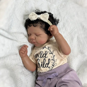 Pascale Collection 48cm (18") Cloth Body Doll with Implanted Black Short Curly Hair, Dark Skin, Sleeping Eyes - Collector Art Doll