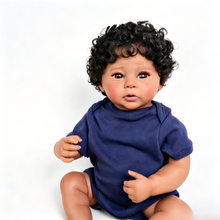 Cargar imagen en el visor de la galería, Lifelike 19-Inch Reborn Boy Doll – Full Vinyl Body, Rooted Curly Hair &amp; Complete Set (Bottle, Pacifier, Diaper)
