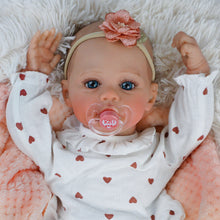 Load image into Gallery viewer, 48cm Realistic Reborn Baby Girl &quot;Meadow&quot; - Cloth Body with Realistic Silicone Head, Arms &amp; Legs, Hand-Painted Hair, Blue Eyes, Includes Outfit &amp; Gift Box
