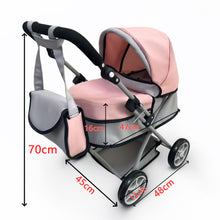 Carregar imagem no visualizador da galeria, Baby Doll Stroller Pram Adjustable Hood Pushchair Lightweight Foldable Buggy Style for Dolls Up to 55cm (22&quot;) Includes Storage Basket Shoulder Bag Gift for Girls Ages 3+
