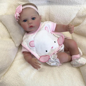 48cm Meadow Reborn Baby Doll - Hand-Painted Head, Emerald Green Eyes, Pink Floral Headband & Bib Set