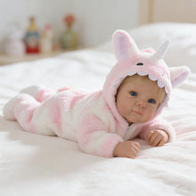 Load image into Gallery viewer, Pinky Reborn 18 Inch Lifelike Reborn Baby Girl Doll | Hand-Rooted Blonde Hair | 2 Body Choices (Soft Cloth / Full Vinyl) with Unicorn Outfit
