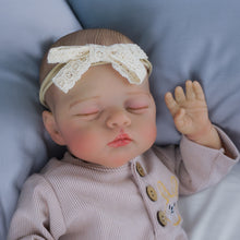 画像をギャラリービューアに読み込む, 19 inch realistic reborn baby dolls Hand-Painted Fabric Doll Irys Purple Footed Pajamas Set Plaid Bear Collector&#39;s Companion toys for kids 3+
