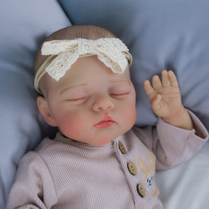19 inch realistic reborn baby dolls Hand-Painted Fabric Doll Irys Purple Footed Pajamas Set Plaid Bear Collector's Companion toys for kids 3+
