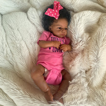 Load image into Gallery viewer, Lifelike Open Eyed Reborn Baby Girl &quot;Loulou&quot; w/ Implanted Afro Hair - 20in/50cm Full Limb Vinyl Doll, Realistic Hand Painted
