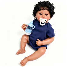 Cargar imagen en el visor de la galería, Lifelike 19-Inch Reborn Boy Doll – Full Vinyl Body, Rooted Curly Hair &amp; Complete Set (Bottle, Pacifier, Diaper)
