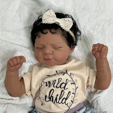 Carregar imagem no visualizador da galeria, Pascale Collection 48cm (18&quot;) Cloth Body Doll with Implanted Black Short Curly Hair, Dark Skin, Sleeping Eyes - Collector Art Doll
