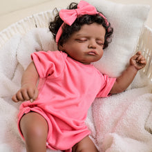 Load image into Gallery viewer, 20 Inch Pinky Reborn Baby Girl Dolls Rosalie - Dark Skin Tone Cloth Body Implanted Curly Hair Full Arms &amp; Legs
