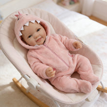Laden Sie das Bild in den Galerie-Viewer, 17" Hand-Painted Cloth Body Baby Doll with Teeth in Pink Plush Dinosaur Footie - Realistic Customizable Newborn Doll (Bag Packaging)
