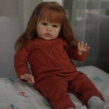 画像をギャラリービューアに読み込む, 24-Inch Realistic Reborn Baby Doll with Long Brown Hair Blue-Green Eyes | Soft Body Doll  Includes Pacifier Toddler Gift
