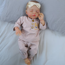 画像をギャラリービューアに読み込む, 19 inch realistic reborn baby dolls Hand-Painted Fabric Doll Irys Purple Footed Pajamas Set Plaid Bear Collector&#39;s Companion toys for kids 3+
