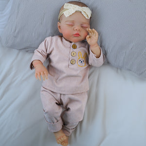 19 inch realistic reborn baby dolls Hand-Painted Fabric Doll Irys Purple Footed Pajamas Set Plaid Bear Collector's Companion toys for kids 3+