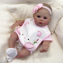 Cargar imagen en el visor de la galería, 48cm Meadow Reborn Baby Doll - Hand-Painted Head, Emerald Green Eyes, Pink Floral Headband &amp; Bib Set
